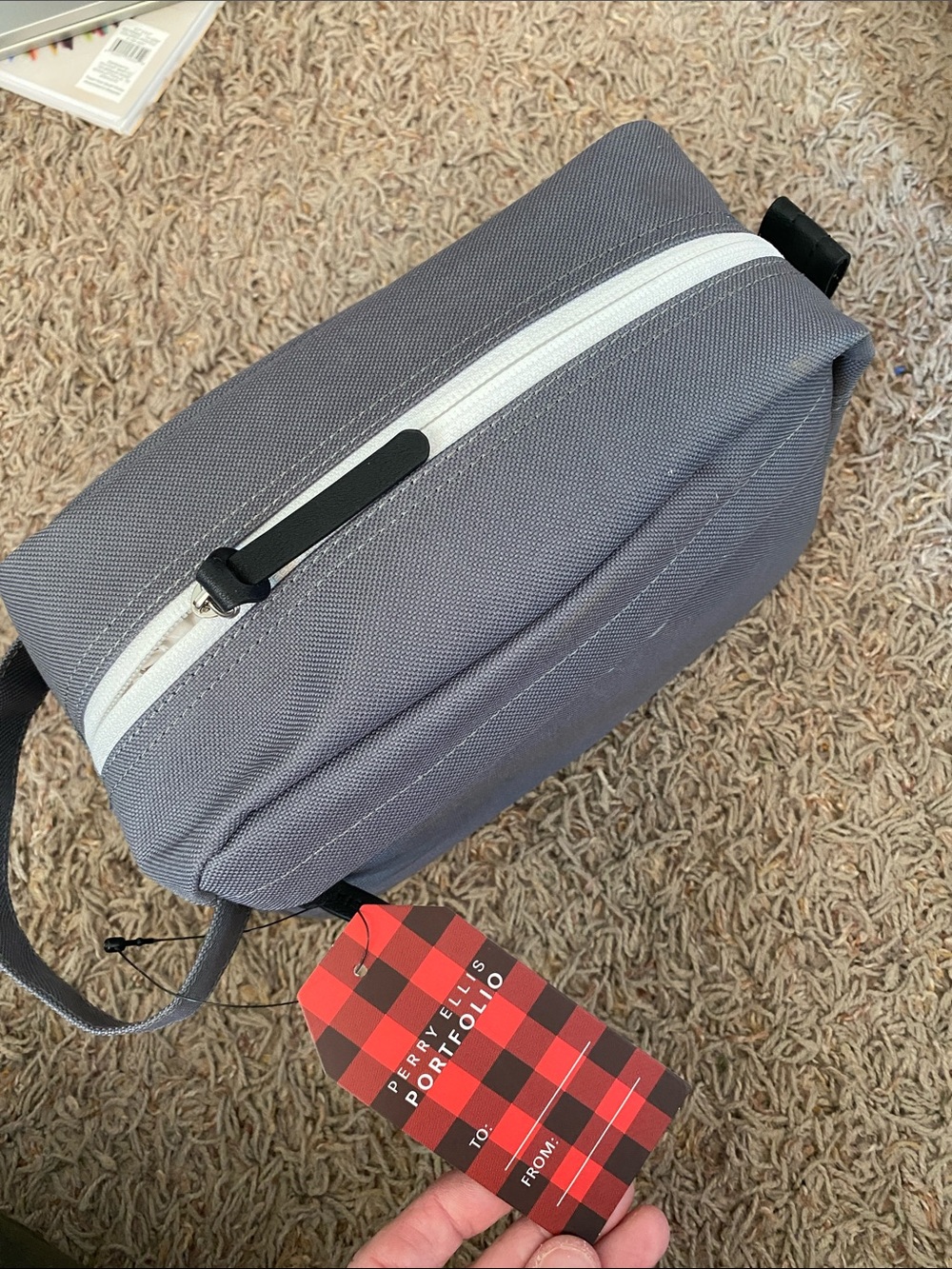 Gray Men's Toiletry Bag with White Zipper Perry Ellis